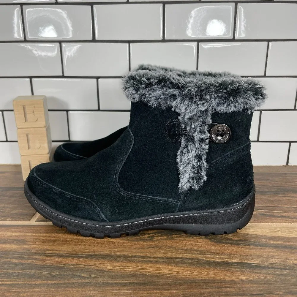 Khombu Iris Women's Size 7 Shoes Black Suede Faux Fur Winter Side Zip Snow Boots